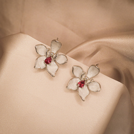 Orange blossom Enamel Flower Earring